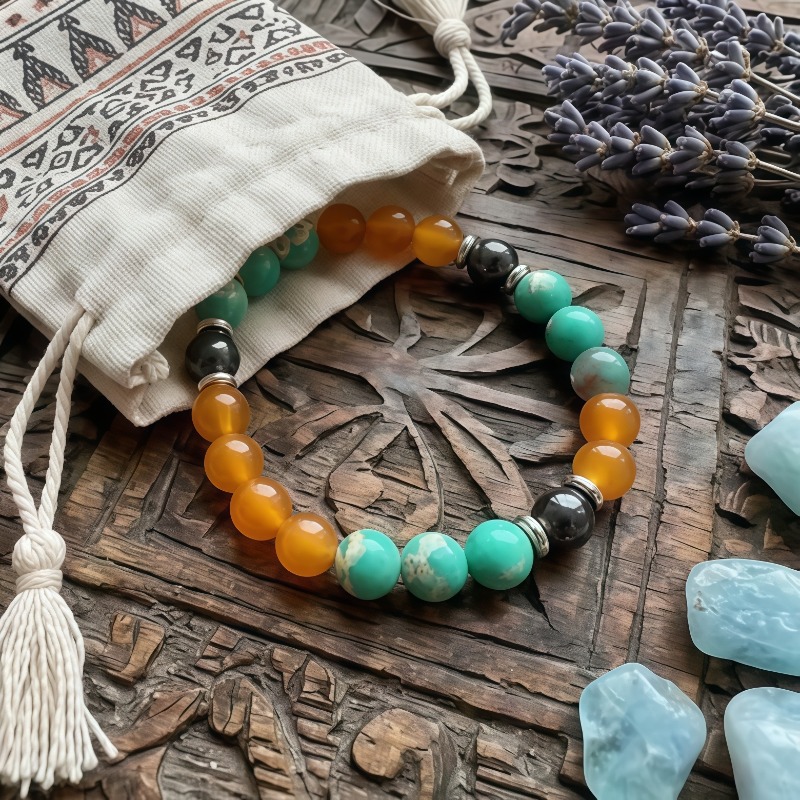 Retro Bohemian Turquoise Chalcedony Bracelet, Unisex